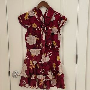 Alice + Olivia floral tie neck mini dress size 2